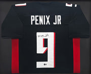 Atlanta Falcons Michael Penix Jr Autographed Framed Black Jersey Beckett BAS Witness Stock #252810