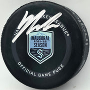 Yanni Gourde Autographed Seattle Kraken 2021-22 Inaugural Season Logo Game Hockey Puck Seattle Kraken Fanatics Holo Stock #253915