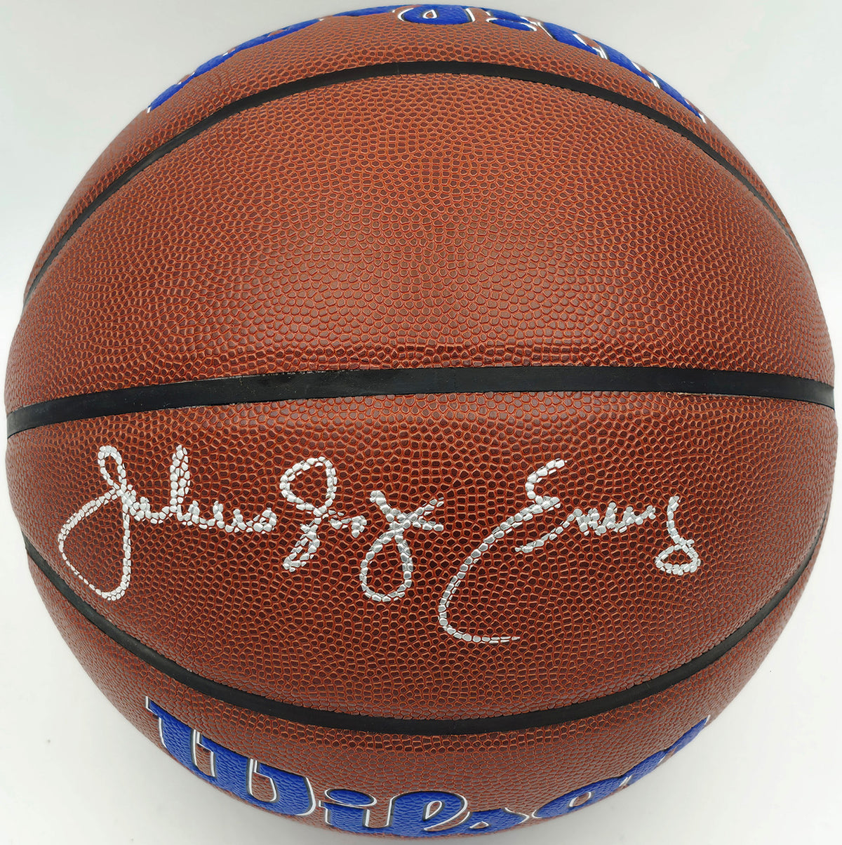 Julius "Dr. J" Erving Autographed Composite Leather Philadelphia 76ers Logo Basketball Beckett BAS Witness Stock #253709