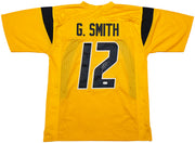 West Virginia Mountaineer Geno Smith Autographed Gold Jersey Beckett BAS Witness Stock #254166