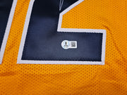 West Virginia Mountaineer Geno Smith Autographed Gold Jersey Beckett BAS Witness Stock #254166