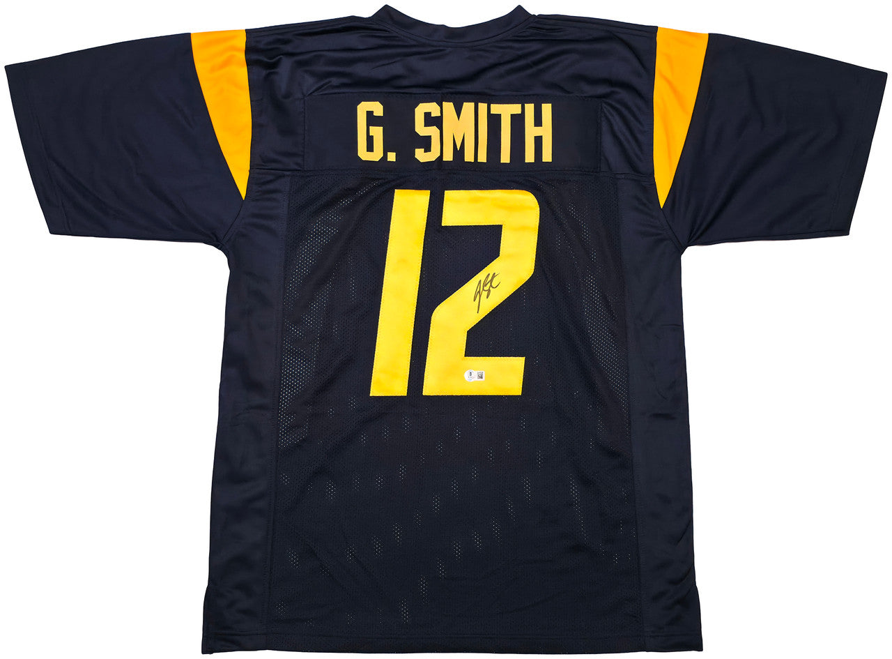 West Virginia Mountaineer Geno Smith Autographed Blue Jersey Beckett BAS Witness Stock #254165