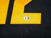 West Virginia Mountaineer Geno Smith Autographed Blue Jersey Beckett BAS Witness Stock #254165
