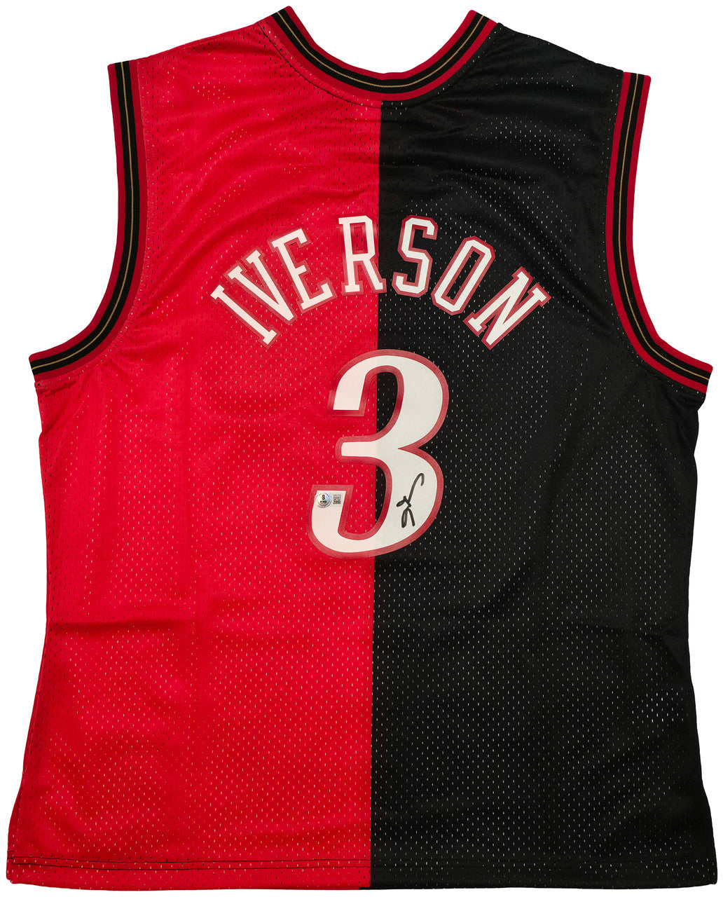 Philadelphia 76ers Allen Iverson Autographed Black & Red Authentic Mitchell & Ness 2000-01 HWC Swingman Split Jersey Size XL Beckett BAS Witness Stock #253624