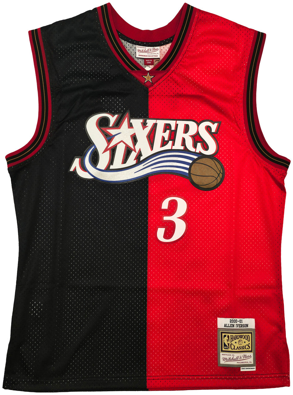 Philadelphia 76ers Allen Iverson Autographed Black & Red Authentic Mitchell & Ness 2000-01 HWC Swingman Split Jersey Size L Beckett BAS Witness Stock #253623