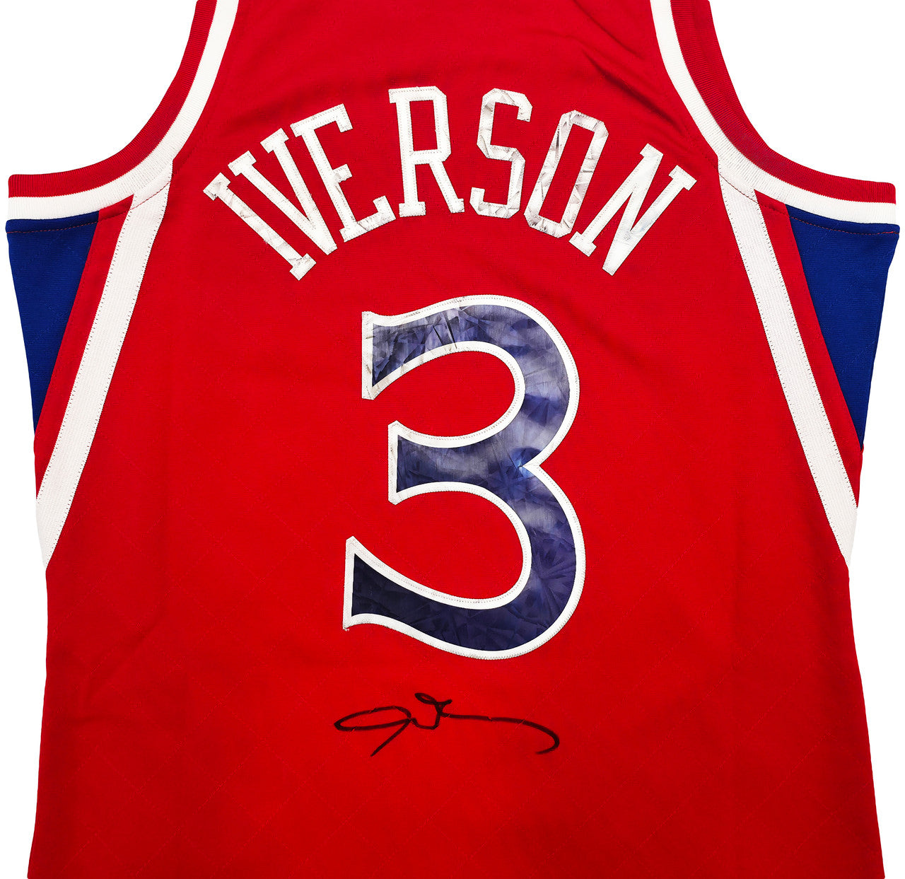 Philadelphia 76ers Allen Iverson Autographed Red Authentic Mitchell & Ness 1996-97 HWC Swingman Diamond NBA 75th Anniversary Jersey Size M Beckett BAS Witness Stock #253626