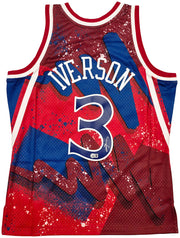 Philadelphia 76ers Allen Iverson Autographed Red Authentic Mitchell & Ness 1996-97 HWC Swingman Hyper Hoops Jersey Size L Beckett BAS Witness Stock #253628
