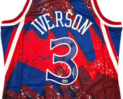 Philadelphia 76ers Allen Iverson Autographed Red Authentic Mitchell & Ness 1996-97 HWC Swingman Hyper Hoops Jersey Size L Beckett BAS Witness Stock #253628