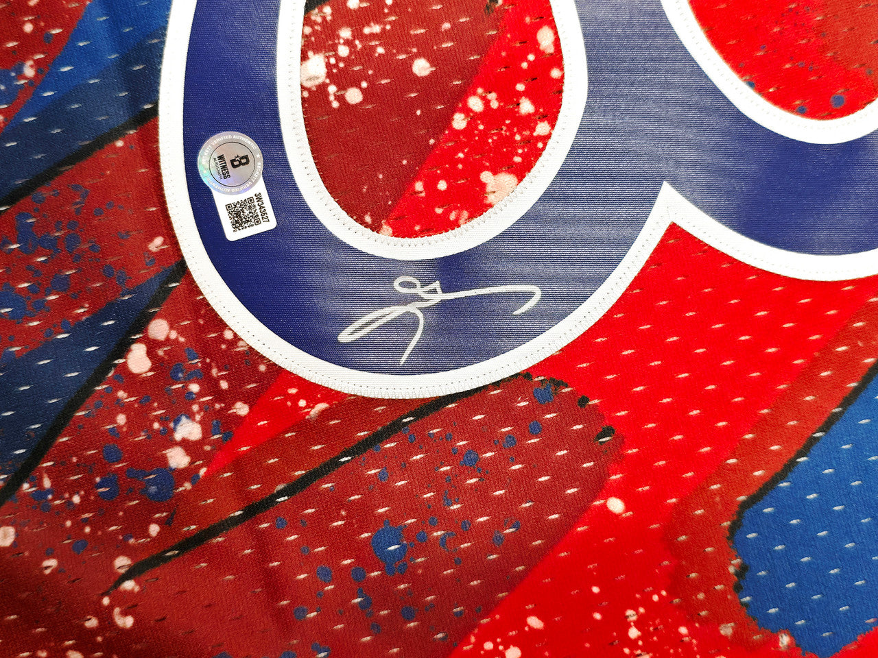 Philadelphia 76ers Allen Iverson Autographed Red Authentic Mitchell & Ness 1996-97 HWC Swingman Hyper Hoops Jersey Size L Beckett BAS Witness Stock #253628