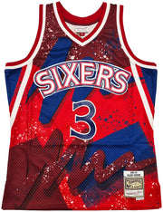 Philadelphia 76ers Allen Iverson Autographed Red Authentic Mitchell & Ness 1996-97 HWC Swingman Hyper Hoops Jersey Size L Beckett BAS Witness Stock #253628