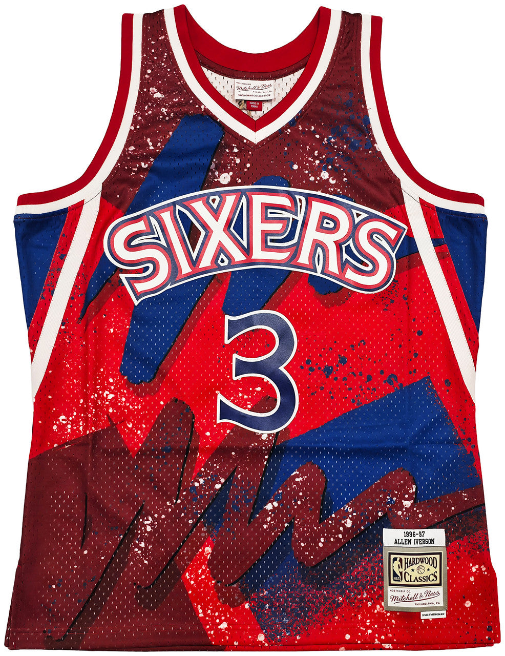 Philadelphia 76ers Allen Iverson Autographed Red Authentic Mitchell & Ness 1996-97 HWC Swingman Hyper Hoops Jersey Size L Beckett BAS Witness Stock #253628