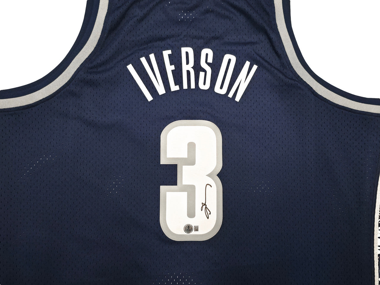 Georgetown Hoyas Allen Iverson Autographed Blue Authentic Mitchell & Ness 1995-96 College Vault Jersey Size 2XLT Beckett BAS Witness Stock #253630