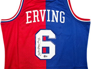 Philadelphia 76ers Julius "Dr. J" Erving Autographed Red & Blue Authentic Mitchell & Ness 1982-83 HWC Swingman Jersey Size L Beckett BAS Witness Stock #253700