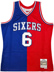 Philadelphia 76ers Julius "Dr. J" Erving Autographed Red & Blue Authentic Mitchell & Ness 1982-83 HWC Swingman Jersey Size L Beckett BAS Witness Stock #253700