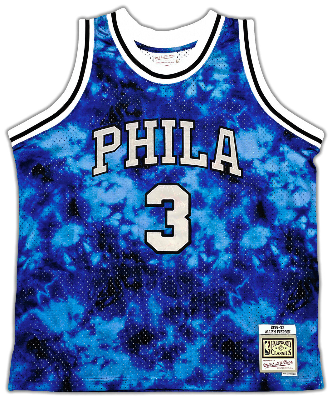 Philadelphia 76ers Allen Iverson Autographed Blue Authentic Mitchell & Ness 1996-97 HWC Swingman Galaxy Jersey Size XL Beckett BAS Witness Stock #253622
