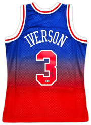 Philadelphia 76ers Allen Iverson Autographed Red Authentic Mitchell & Ness 1996-97 HWC Swingman Fadeaway Jersey Size M Beckett BAS Witness Stock #253631