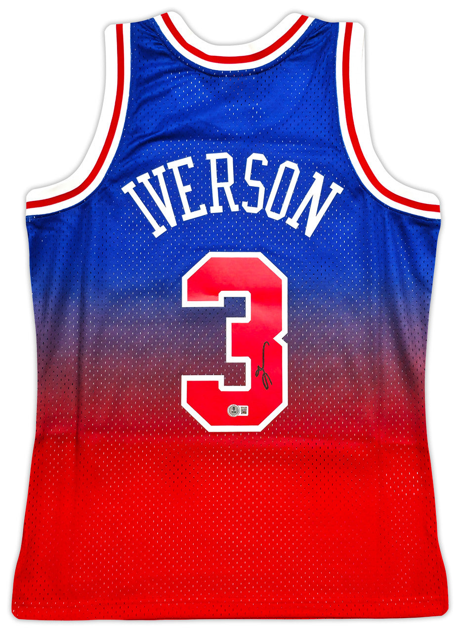 Philadelphia 76ers Allen Iverson Autographed Red Authentic Mitchell & Ness 1996-97 HWC Swingman Fadeaway Jersey Size M Beckett BAS Witness Stock #253631
