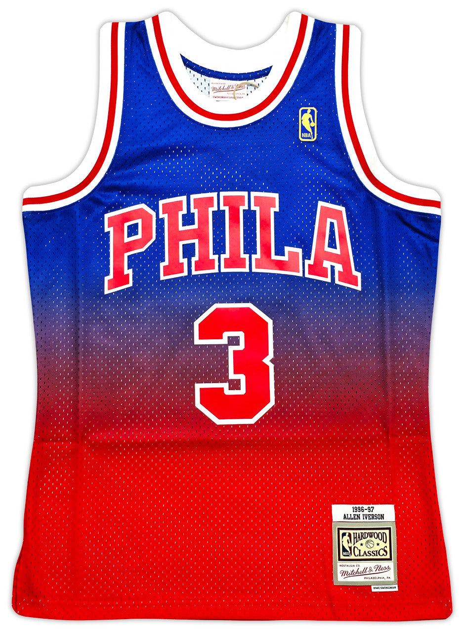 Philadelphia 76ers Allen Iverson Autographed Red Authentic Mitchell & Ness 1996-97 HWC Swingman Fadeaway Jersey Size M Beckett BAS Witness Stock #253631