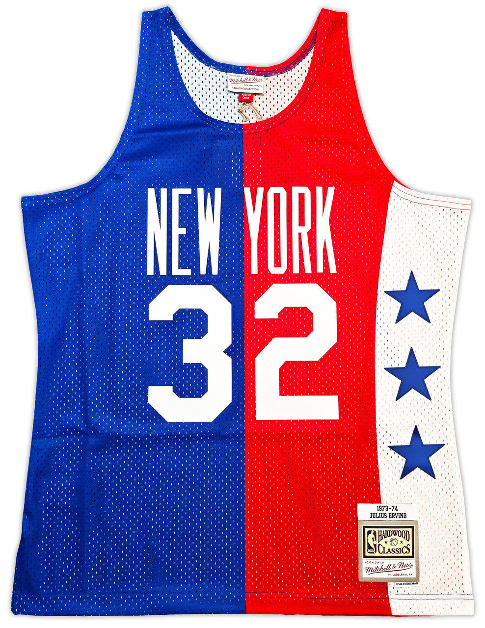 New York Nets Julius "Dr. J" Erving Autographed Red & Blue Authentic Mitchell & Ness 1973-74 HWC Swingman Jersey Size L Beckett BAS Witness Stock #253701