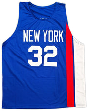 New York Nets Julius "Dr. J" Erving Autographed Blue Jersey Beckett BAS Witness Stock #253705