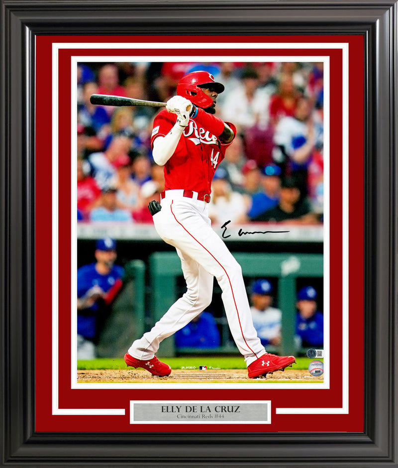 Elly De La Cruz Autographed Framed 16x20 Photo Cincinnati Reds HR Swing Beckett BAS Witness Stock #254239