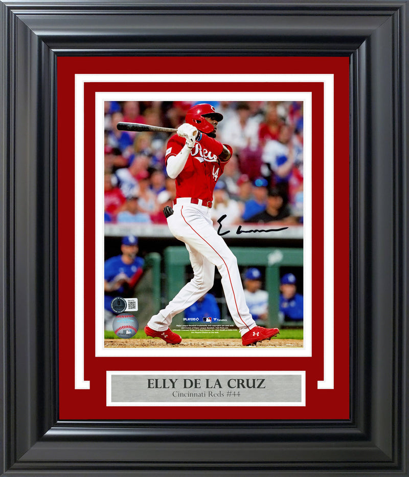 Elly De La Cruz Autographed Framed 8x10 Photo Cincinnati Reds HR Swing Beckett BAS QR Stock #254270