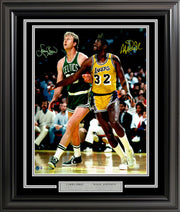 Larry Bird & Magic Johnson Autographed Framed 16x20 Photo Beckett BAS Witness Stock #265808
