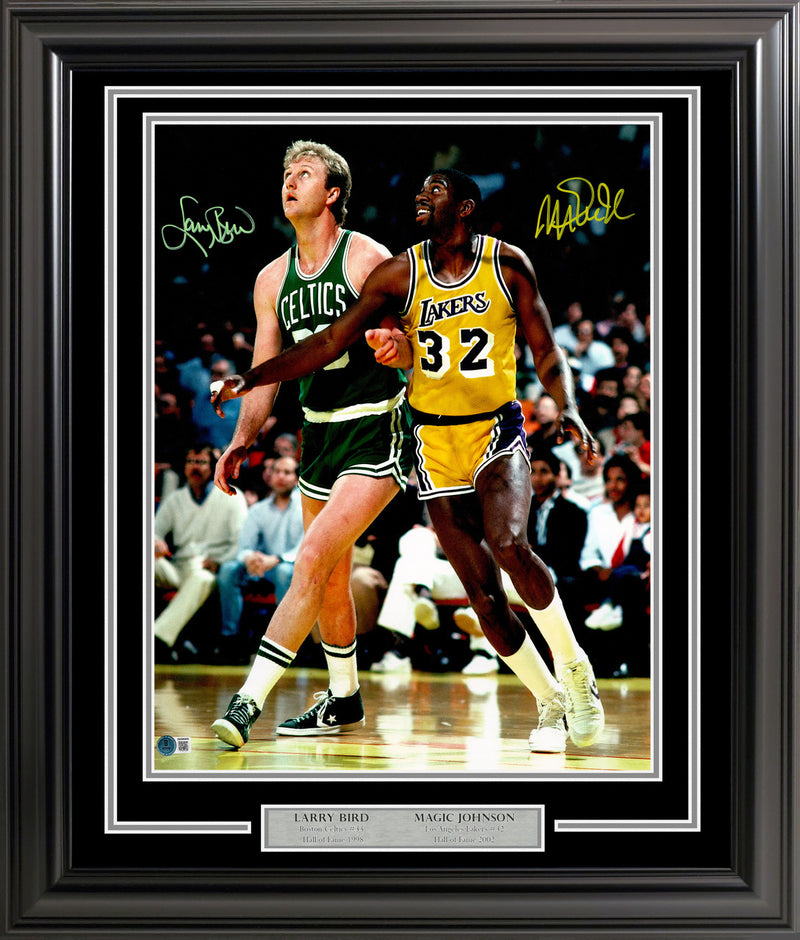 Larry Bird & Magic Johnson Autographed Framed 16x20 Photo Beckett BAS Witness Stock #265808