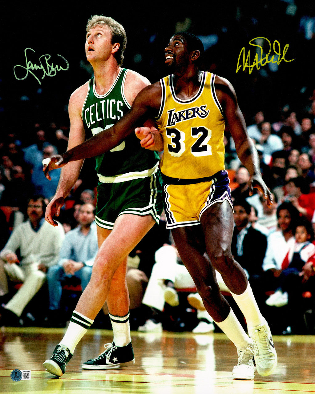 Larry Bird & Magic Johnson Autographed Framed 16x20 Photo Beckett BAS Witness Stock #265808
