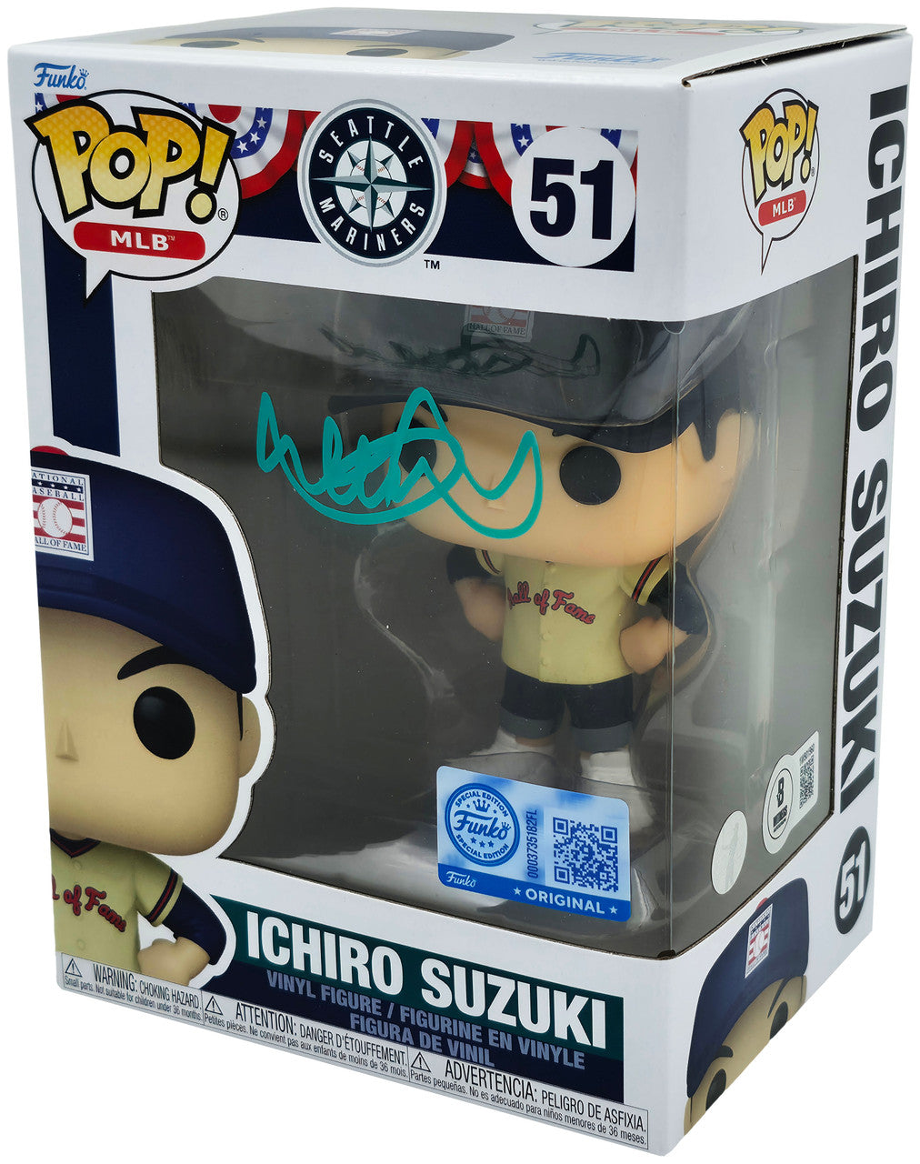 Ichiro Suzuki Autographed Hall of Fame Funko Pop #51 Seattle Mariners IS Holo & Beckett BAS Witness Stock #254342