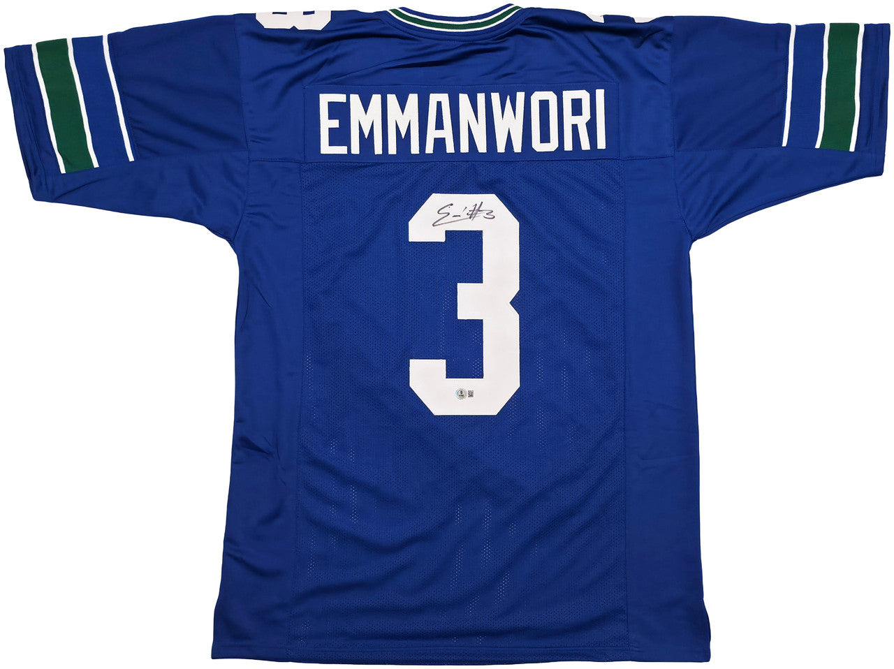 Seattle Seahawks Nick Emmanwori Autographed Throwback Blue Jersey Beckett BAS Witness Stock #256038