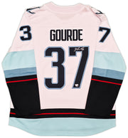 Seattle Kraken Yanni Gourde Autographed White Fanatics Jersey Size XL Fanatics Holo Stock #254451