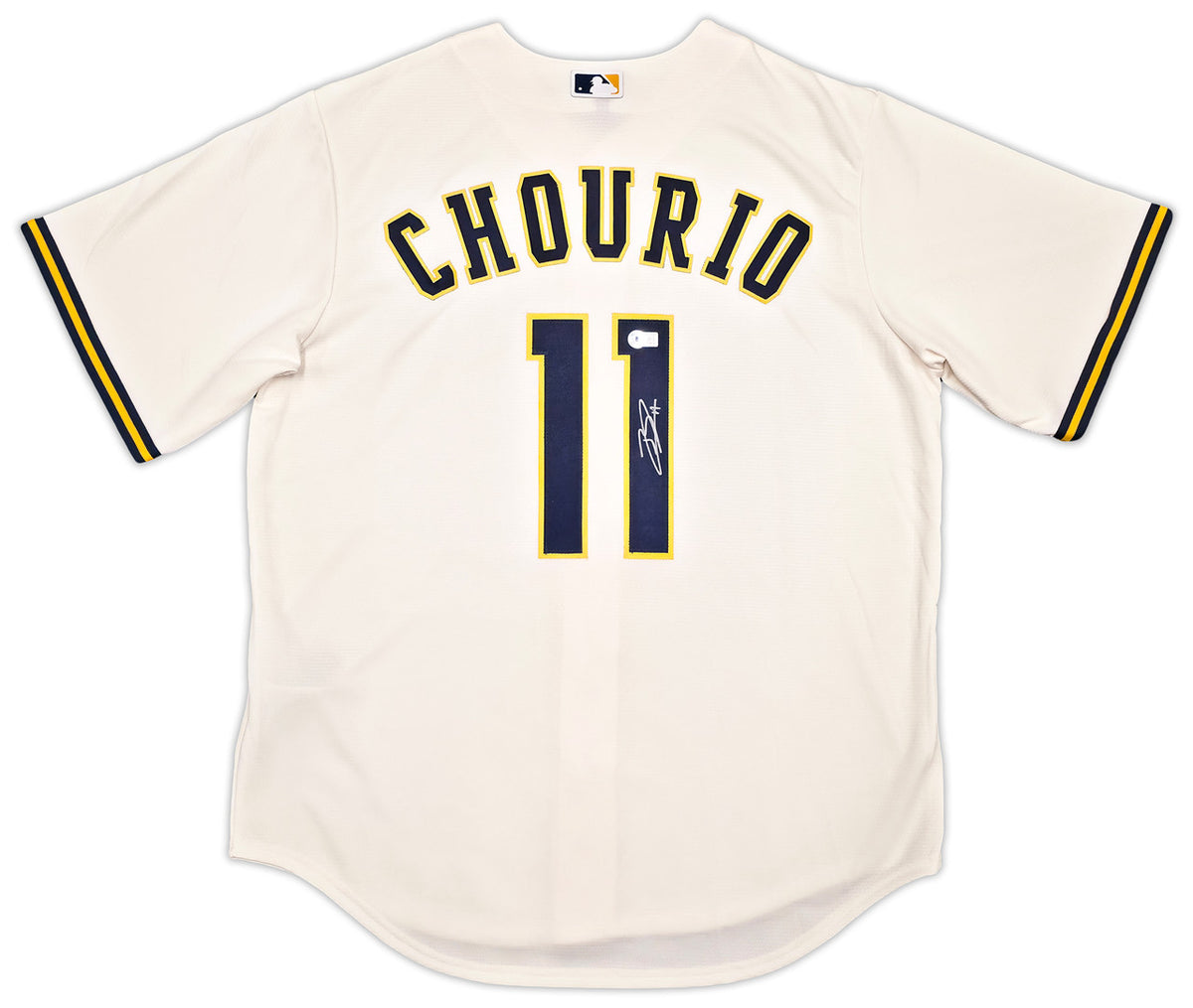 Milwaukee Brewers Jackson Chourio Autographed Cream Nike Jersey Size XL Beckett BAS QR Stock #254435