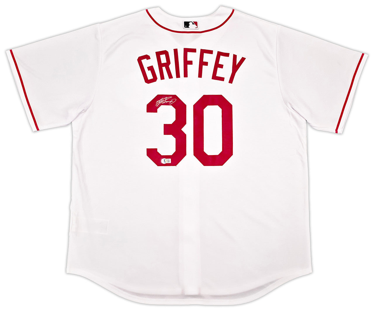 Cincinnati Reds Ken Griffey Jr. Autographed White Nike Jersey Size L Beckett BAS Witness Stock #255485