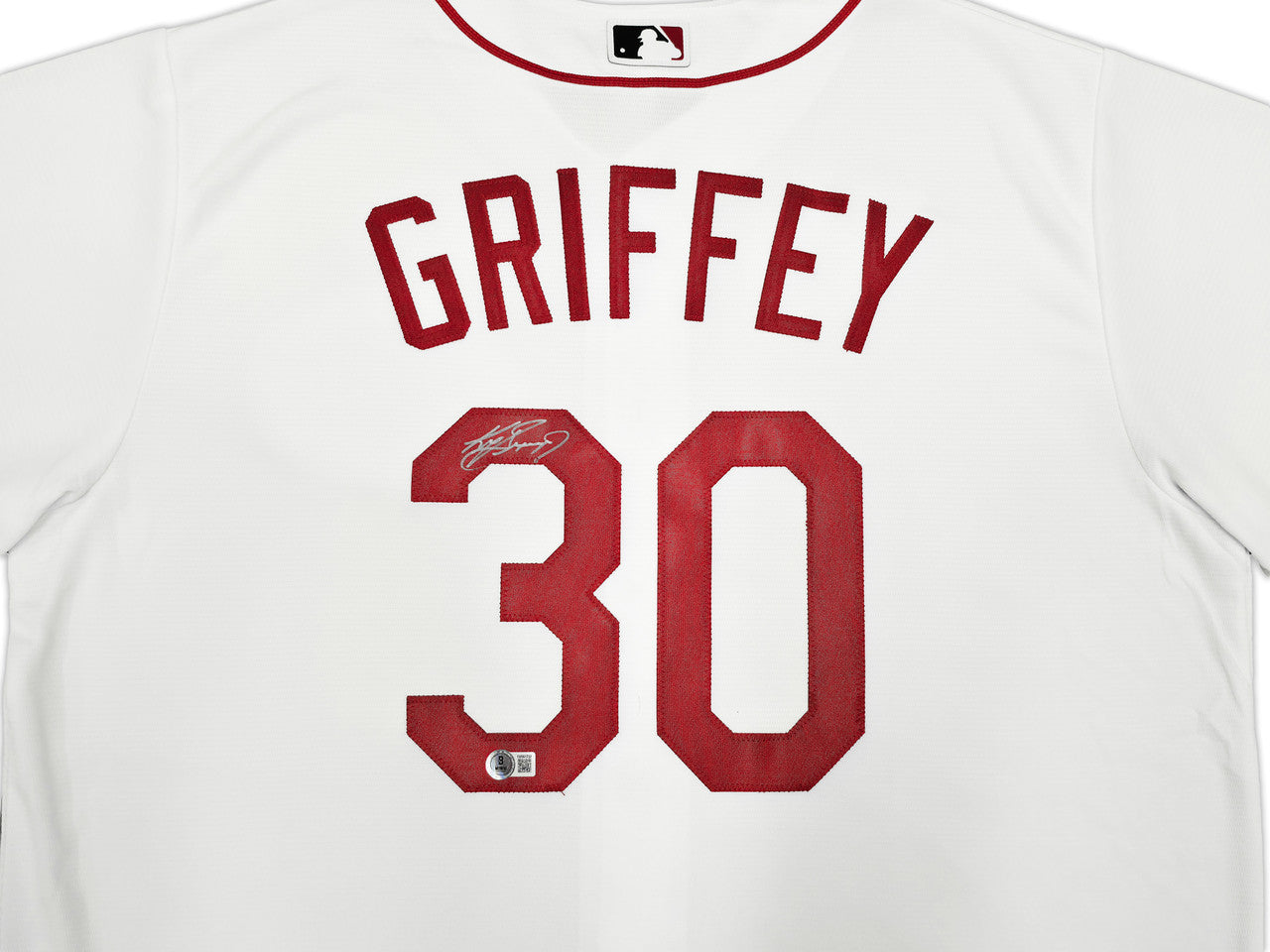 Cincinnati Reds Ken Griffey Jr. Autographed White Nike Jersey Size L Beckett BAS Witness Stock #255485
