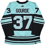 Seattle Kraken Yanni Gourde Autographed Blue & Green Adidas Authentic Primegreen Reverse Retro Jersey Size 54 Fanatics Holo Stock #254448