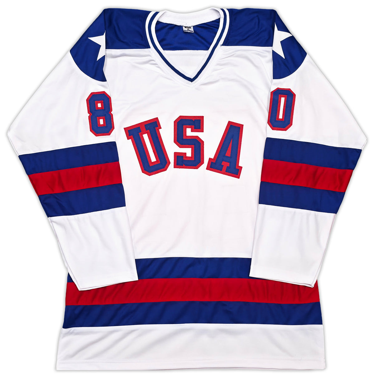 1980 Team USA Miracle on Ice Autographed White Jersey "Do You Believe In Miracles?!" With 18 Signatures Including Eruzione & Craig Beckett BAS Witness Stock #254436