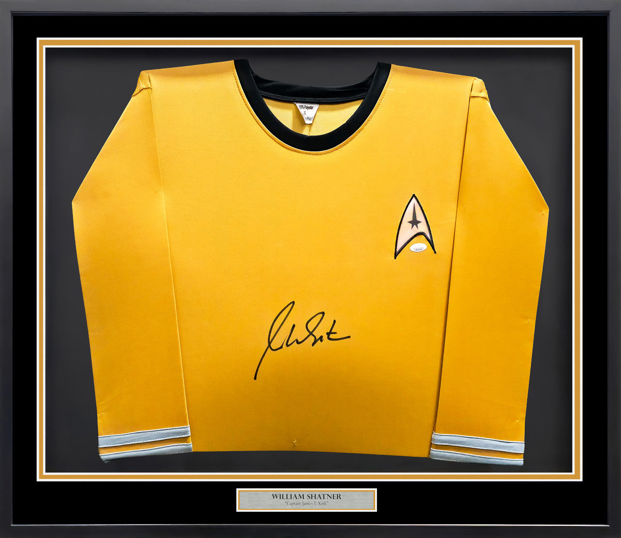 Star Trek William Shatner Autographed Framed Gold Uniform Jersey JSA Stock #256417