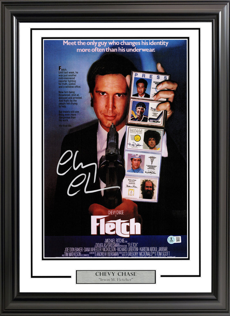 Chevy Chase Autographed Framed 11x17 Fletch Movie Poster Beckett BAS Witness Stock #256658