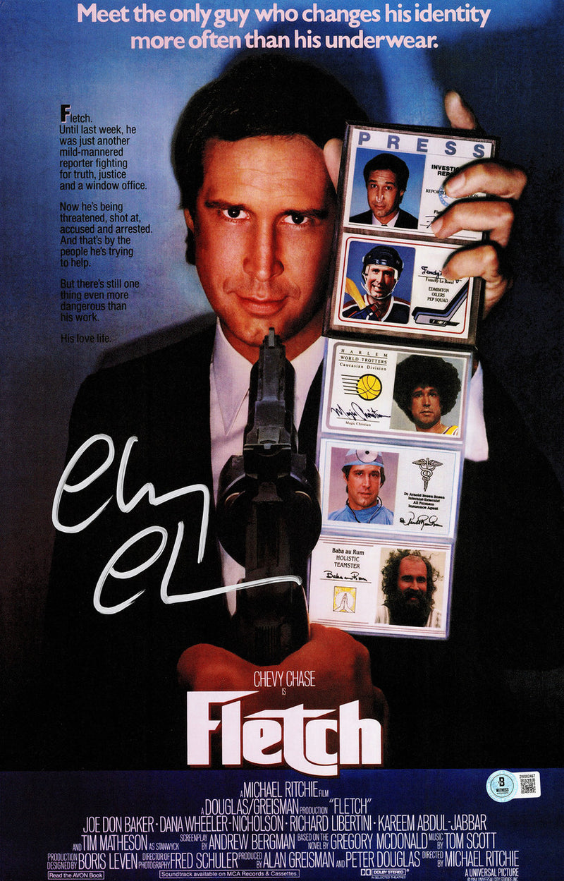 Chevy Chase Autographed Framed 11x17 Fletch Movie Poster Beckett BAS Witness Stock #256658