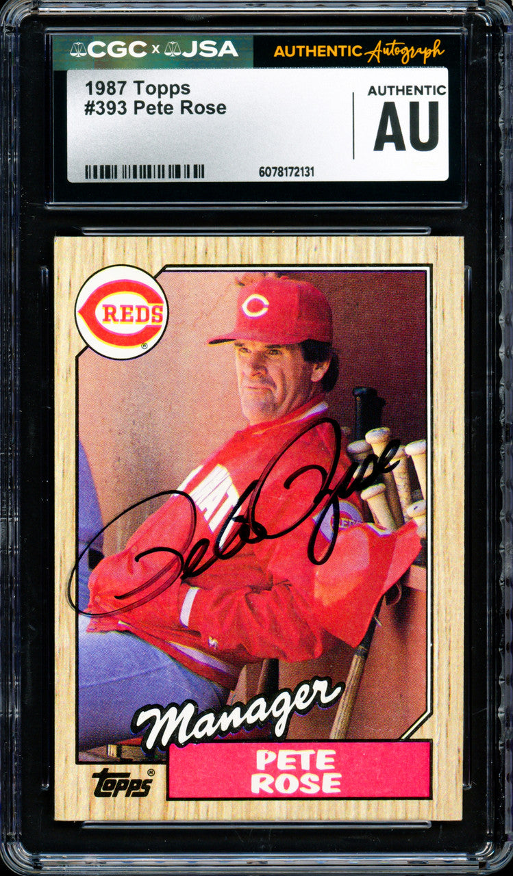 Pete Rose Autographed 1987 Topps Card #393 Cincinnati Reds CGC x JSA Stock #254380