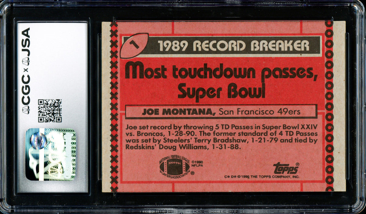 Joe Montana Autographed 1990 Topps Card #1 San Francisco 49ers Auto Grade Gem Mint 10 CGC x JSA Stock #254416