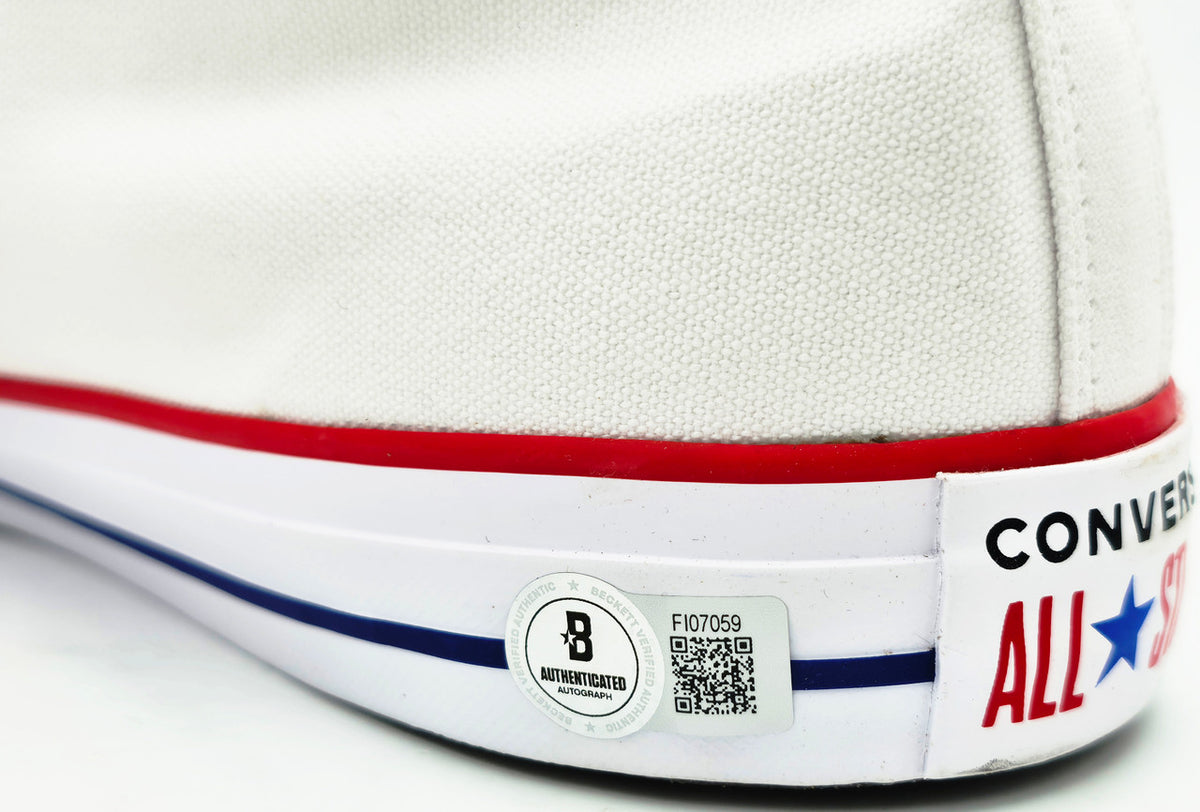 Julius "Dr. J" Erving Autographed White All Star Philadelphia 76ers Logo Converse Shoes Size 16 Beckett BAS QR Stock #256802