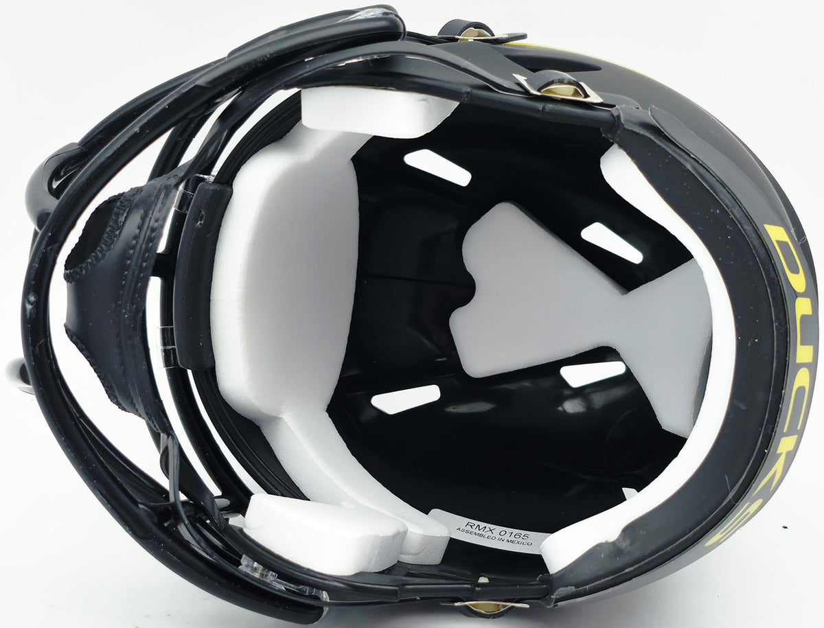 Tez Johnson Autographed Oregon Ducks Matte Black Speed Mini Helmet JSA Witness Stock #256796