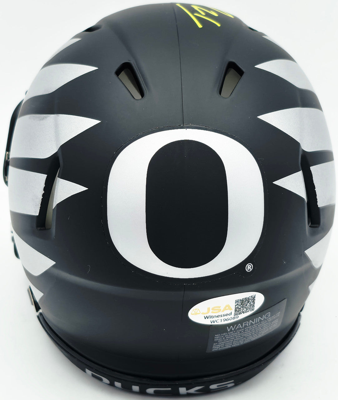 Tez Johnson Autographed Oregon Ducks Matte Black Speed Mini Helmet JSA Witness Stock #256797