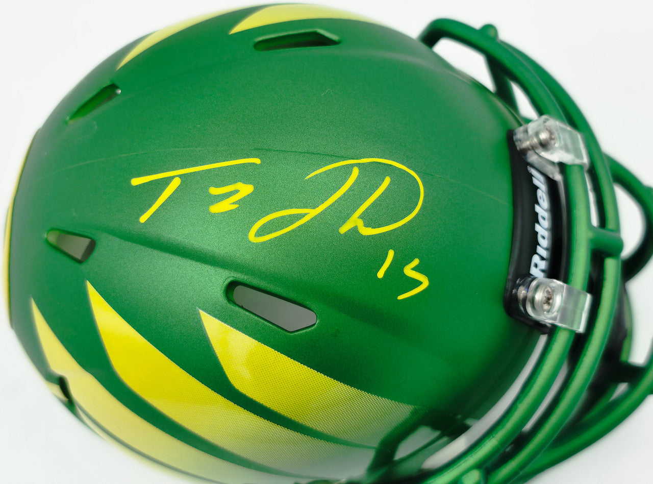 Tez Johnson Autographed Oregon Ducks Green Speed Mini Helmet JSA Witness Stock #256799