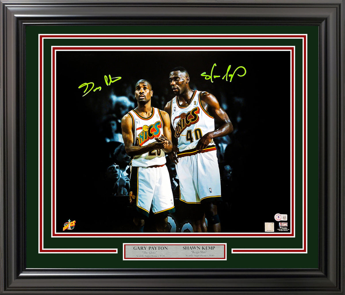 Gary Payton & Shawn Kemp Autographed Framed 16x20 Photo Seattle Supersonics Beckett BAS QR Stock #256674