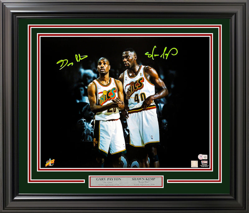 Gary Payton & Shawn Kemp Autographed Framed 16x20 Photo Seattle Supersonics Beckett BAS QR Stock #256674