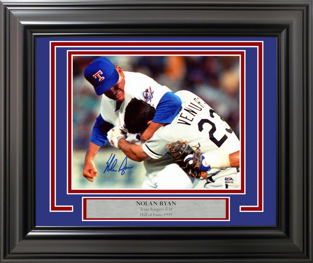 Nolan Ryan Autographed Framed 8x10 Photo Texas Rangers Fight vs. Robin Ventura PSA/DNA Stock #256687