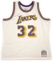 Los Angeles Lakers Magic Johnson Autographed Cream Authentic Mitchell & Ness 1984-85 Hardwood Classic Swingman Jersey Size XXL Beckett BAS Witness Stock #256706